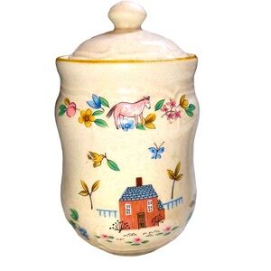 International Stoneware Japan Heartland Small Canister Vintage Houses 5"